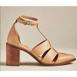Seychelles Women’s 8 Tan Leather Stay Ready Strappy Buckle Heeled Sandal Shoes